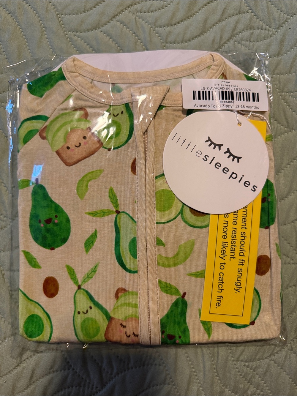 Little Sleepies Avocado Pattern Zippy One-Piece - Cream & Green